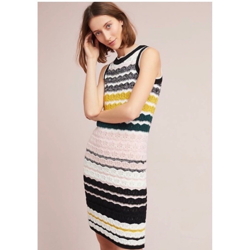 Akemi + Kin Anthropologie Women Small Knit Striped Scalloped Midi Dress